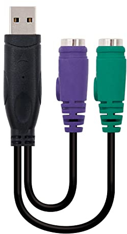 VoltShine Conversor USB a PS/2 para Teclado y ratón, 2X PS/2, H-A, 15 cm, Ideal para conectar Dispositivos Legacy a Puertos USB.