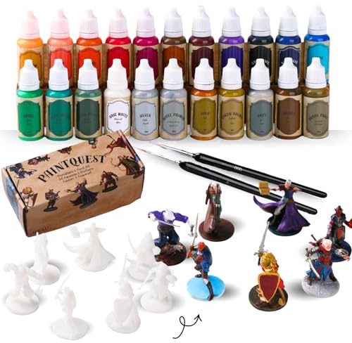 Acrylique Miniatures Peinture Set 22 Couleurs Métalliques Or/Argent Primer&Shades et 7 DND Figurines Kit Débutant pour RPG DND War Hammer Gaming Sci-Fi Maquettes Technique Speedpainting en 1 Couche