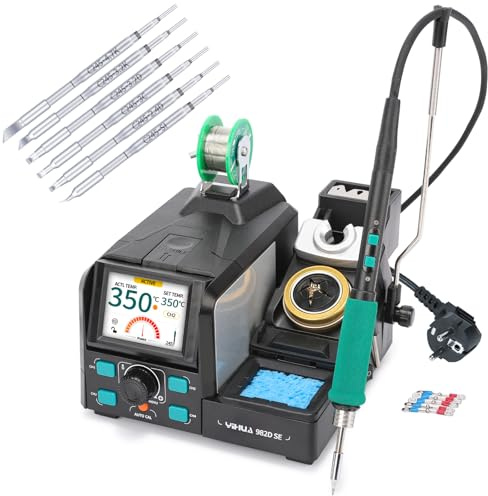YIHUA 982D SE 200W Station de soudage micro avec fer a souder de précision C245, 7 pointes de soudage, soudure sans plomb, fonction d'étalonnage automatique de la température (prise UE)