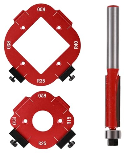 3 Pcs Router Template and Jig for Woodworking, Round Corner Radius Templates with 8 Sizes (R10-R50), 1 Router Jig, 1 Corner Radius Template, 1 Trimming Knife, Corner Cutter for Furniture Projects