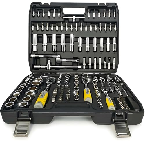CUBEWAY Set di chiavi a bussola e cricchetto da 172 pezzi, kit professionale per meccanica, set completo di chiavi a bussola con attacco da 1/4, 3/8, 1/2, punte, custodia per riparazione auto e fai