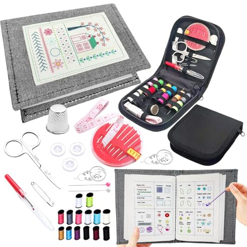 Libro di Ricamo Set Fai da Te in Lino Embroidery Stitch Book Libro da Ricamare Creativo con Kit Strumenti Cucire 106 Schemi Punti per Esercitarsi Mini Kit Ricamo Principianti Adulti e Appassionati