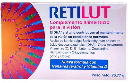 Laboratorios Thea Retilut Visión 60 Cápsulas - Suplemento Ocular con Omega 3 (DHA), Luteína, Zeaxantina y Resveratrol - Protección de la Retina y DMAE - Antioxidante Visual