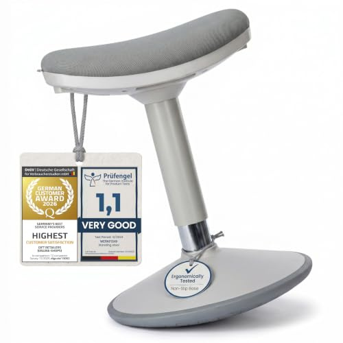 Werkfox Ergonomischer Stehhocker höhenverstellbar in 3 Größen - Wackelhocker mit Schwingeffekt - Rutschfester Stehstuhl & Büro-Hocker für Schreibtisch & Homeoffice (Grau, M)
