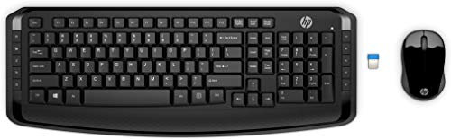 HP 300 Black 2.4 GHz USB Wireless Keyboard & Wireless Mouse Combo Set (UK Keyboard Layout) - Home Office Working for Computer PC Laptop Desktop