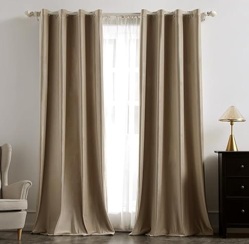 MIULEE Rideaux Velours Beige 140x245 CM Lot de 2, Luxurious Doux Semi-occultant Rideau à Oeillets, Rideau Thermique Isolant Anti Chaleur Velours pour Chambre, Opaque Rideaux Salon Moderne