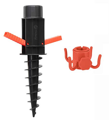 Sekey Sonnenschirmhalter | Bodendübel | Strand Oder Erde mit Bodendübel und Aufhängehaken für Schirmstöcke bis 22-32 mm,Schwarz