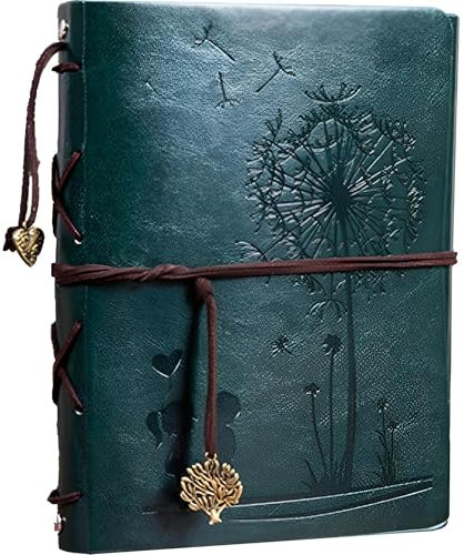 MINGZE Fotoalbum, zum Selbstgestalten Leder Scrapbook Album Schwarze Seiten Fotobuch zum Einkleben Fotoalben, Valentinstag Geburtstag Jahrestag Geschenk, Löwenzahn versprechen (Kleines Grün)