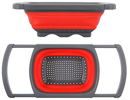 Nanxin Passoire Pliable en Silicone, Égouttoir Extensible de Cuisine Corbeille à Aliments Légumes Fruits avec Poignées Extensibles-Rouge