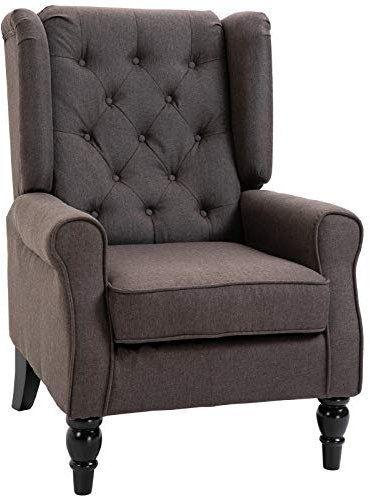 HOMCOM Sessel Ohrensessel mit Armlehnen, Loungesessel mit Kissen, Tufting, hoher Rückenlehne Armlehnensessel mit Holzbeine, Relaxsessel für Wohnzimmer, Schlafzimmer, Braun