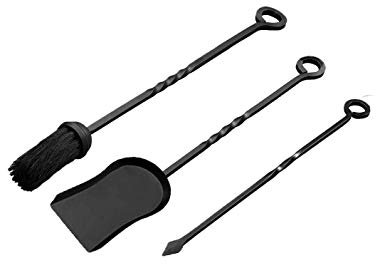 Set of 3 - Fireplace Tools Poker Shovel Brush Black Cast Iron Fireside Companion Set