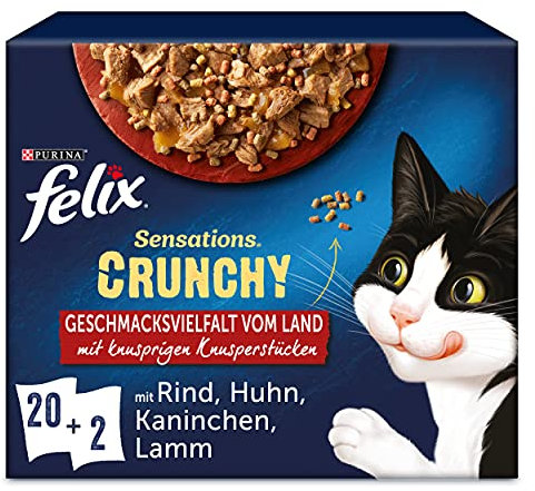 FELIX Sensations Crunchy Katzenfutter nass in Gelee, Sorten-Mix, 4er Pack (4 x 20 Beutel à 85g)