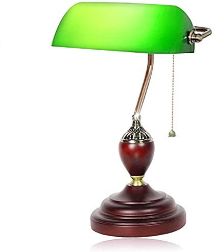 Lámpara de mesa tradicional verde de banqueros, lámpara de lectura vintage, lámpara de escritorio con pantalla de vidrio verde y fabricación de madera maciza de alta gama, lámpara antigua, lámpara de