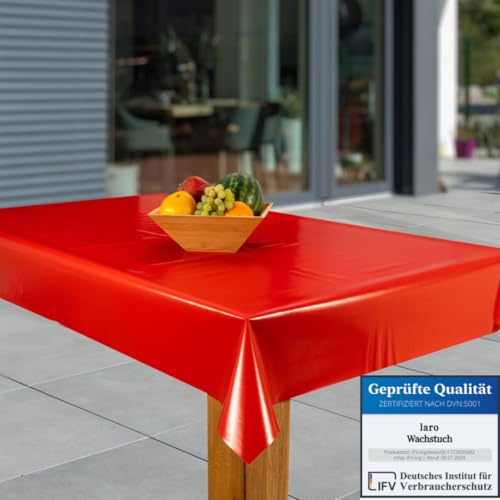 laro Wachstuch-Tischdecke Abwaschbar Garten-Tischdecke Wachstischdecke PVC Plastik-Tischdecken Eckig Meterware Wasserabweisend Abwischbar, Muster:Uni rot, Größe:80x80