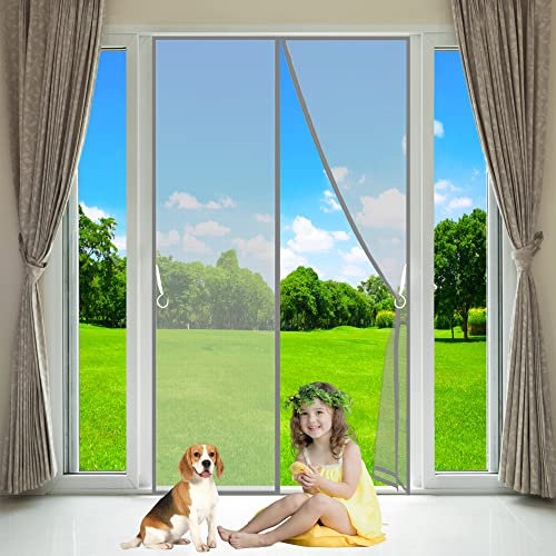 Magnet Fliegengitter Tür Insektenschutz, 110x185cm, Fiberglass Mesh Curtain, Anti-Riss-verstärktes Oberteil, Der Magnetvorhang ist Ideal für die Terrassentür Balkontür, Grau, Anpassbare