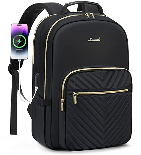 LOVEVOOK Laptop Backpack for Women 15.6 Inch, Womens Backpacks for Work Business Travel School College With USB Port, Lightweight Back Pack Computer Rucksack-Black