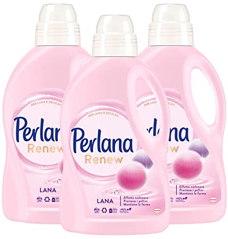 Perlana Renew Lana e Delicati Cura delle Fibre Detersivo Liquido per Lavatrice e a Mano - 3 Flaconi da 1,44L