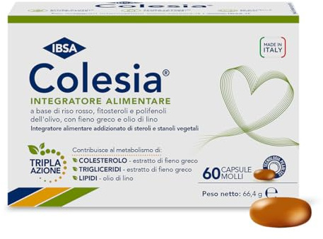 Colesia Softgel - 60 Capsule molli | Integratore alimentare a base di fitosteroli, riso rosso e polifenoli dell’olivo, con Fieno greco e Olio di lino