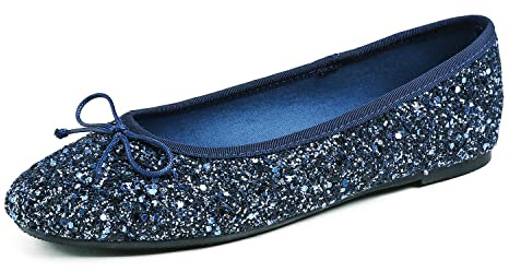 Feversole Färgad Lack-Ballerina med Memory Foam-kudde för Kvinnor, Brilliant Blue Night, 41 EU