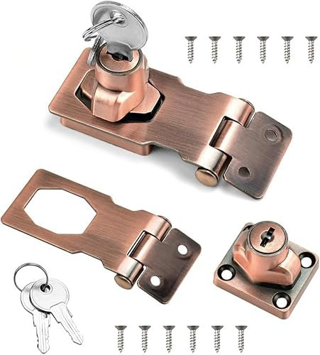 PERFETSELL Lot de 2 serrures de sécurité verrouillables avec dispositif de verrouillage pour portes, porte d'entrée, porte de garage, caisse en bois, fenêtres, armoires (bronze rouge)