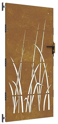 vidaXL Portail de Jardin, Portillon de Patio, Barrière de Sécurité, Porte d'Extérieure Terrasse, 85x200 cm Acier Corten Conception d'herbe