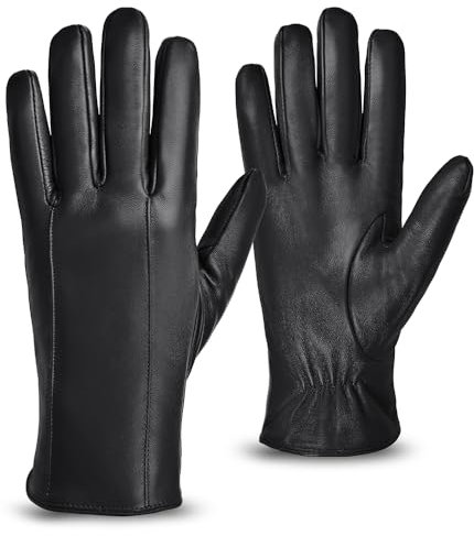 MGGMOKAY Herren Lederhandschuhe aus echtem mit Futter Warm Kaschmir,Schwarz,M