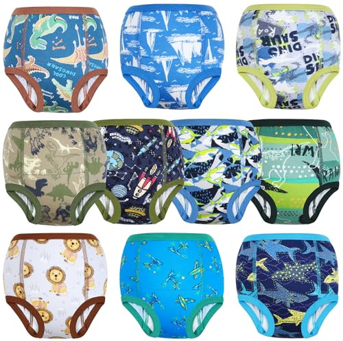 MOEMOE BABY Culotte Apprentissage Propreté Garcon,Culotte d Apprentissage Enfant,Slip Apprentissage propreté Garcon Lavable,10 Paquets,Vert,8 Ans