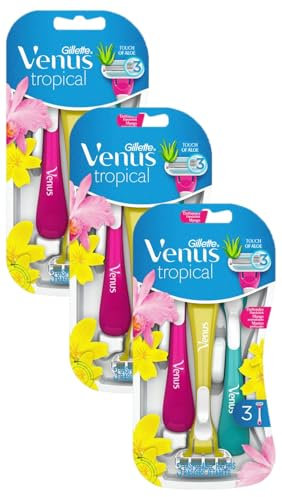 Gillette Venus Tropical Einwegrasierer Damen, 3 Damenrasierer mit Komfortklingen (Packung mit 3)