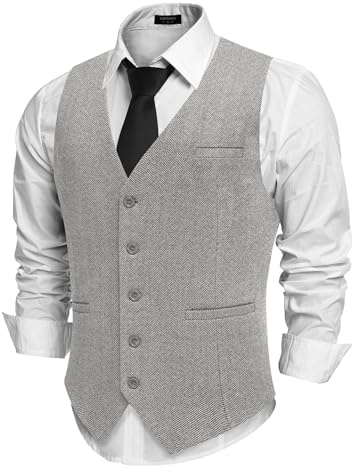 COOFANDY chaleco chaleco tradicional de los hombres regular fit elegante negocio chaleco de los hombres formal clásico traje de hombre chaleco Gris claro M