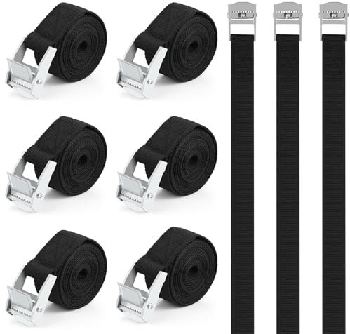Confezione da 6 cinghie di fissaggio, forte capacità di carico, 25 mm x 2 m, chiusura a clip, cinghie regolabili per bicicletta, auto, campeggio, moto