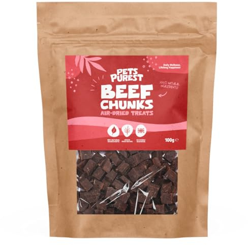 Pets Purest Beef Dog Treats, Air-Dried Beef Treats for Dogs - 100% Natural Dog Training Treats, Grain Free, Low Fat, Suitable for Puppy & Senior - 100g