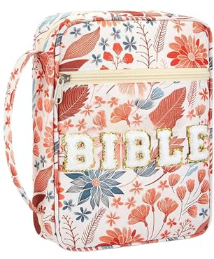 Case – Custodia per bibbia | Copertura floreale per la Bibbia | Elegante borsa per Bibbia con cerniera con manici | Grande tasca organizer con tasche per chiesa, viaggi e devozionali quotidiani
