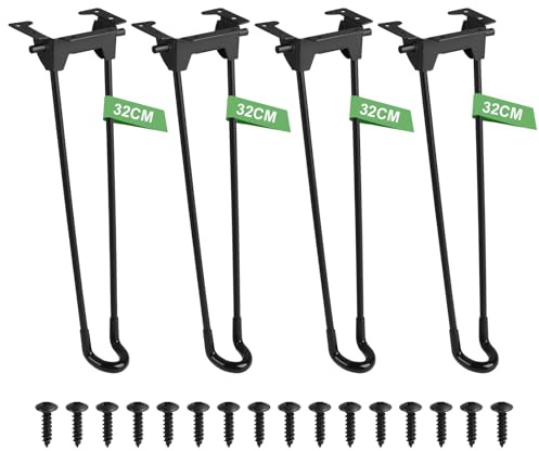Supaway 4 Gambe per tavolo pieghevoli stile forcina (32 cm), Gambe nere design forcina, Piedini per tavolo ideali per tavolini, scrivanie, comodini, laptop, tavoli da campeggio o mobili fai-da-te