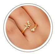 TINGN Bagues en or pour femmes et filles - Bagues empilables réglables 14K anti-ternissement avec initiale en forme de cœur pour petit doigt - Bague réglable pour petit doigt pour femmes, jolie et