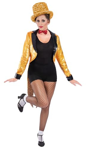 Smiffys Rocky Horror Columbia Costume for Women, Official Licensed Outfit Sequin Gold Tailcoat & Red Bow Tie, Musical Film Fancy Dress Character Costume for Parties, Halloween & Themed Events, Medium