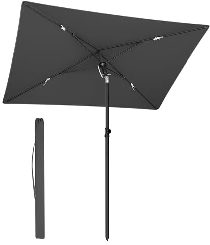 SONGMICS Ombrellone da Patio 190 x 120 cm, Parasole da Esterno, Protezione UPF 50+, Tettuccio Inclinabile, Giardino Terrazza Spiaggia, Borsa per il Trasporto, Base Non Inclusa, Grigio GPU024GZ01