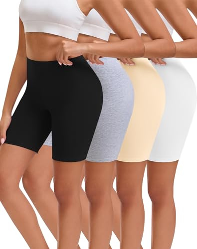 INNERSY Anti Chafing Shorts Women Boxers Underwear Chub Rub Boyshort 4 Pack | Summer Modesty for Under Dresses/Skirt, No Chafe Cotton Boyshorts Pants, High Waist, Tag-free, Gym, Running, Cycling, Daily