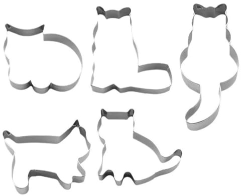 DIPZO Ensemble de 5 emporte-pièces chat, moules en acier inoxydable en forme de chat pour biscuits, fondants, pâtisserie, décoration et bricolage