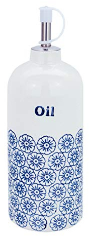 Nicola Spring Vinegar Bottle - 500ml - Dishwasher Safe Porcelain Kitchen Hand Printed Navy Vinegar Dispenser Cruet with Chrome Pourer Spout for Kitchens, Restaurants, Dining