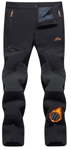 TACVASEN Snow Pants Men Water Resistant Mens Snowboard Pants Windproof Fleece Lined Insulated Hiking Softshell Ski Warm Winter Working Black 30