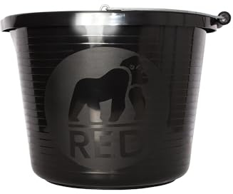Red Gorilla Premium Builder's Bucket Black 14 litre 3 Gallon Heavy Duty Strong Metal Handle Moulded Grip Multi Purpose Food Grade Plastic