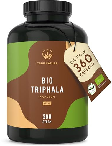 Bio Triphala - Hochdosiert mit 2.000mg (500mg je Kapsel) - 360 Kapseln - Premium Triphala Pulver aus Indien: Haritaki, Amalaki, Bibhitaki - Ohne Zusatzstoffe - Vegan, deutsche Produktion - TRUE NATURE