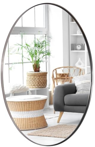 ANDY STAR Brushed Nickel Oval Mirrors for Bathroom, 22x30 Inch Silver Stainless Steel Metal Framed Oval Wall Mirror, Modern Vanity Mirror Wall Mount Horizontal or Vertical