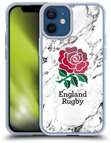Head Case Designs Officially Licensed England Rugby Union White Marble Gel Case [Military Grade Protection] Compatible with Apple iPhone 12 Mini and Compatible with MagSafe