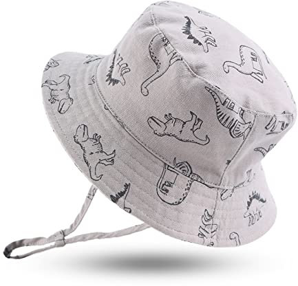 XIAOHAWANG Baby Sonnenmütze Jungen Sonnenhut UV Schutz Baby Mädchen Mütze Sommer Atmungsaktiv Kinder Fischerhut Mit Mesh-Futter (Grau Dinosaure,6-12Monate)
