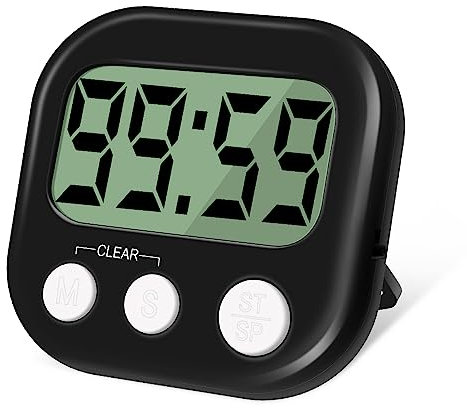 Kitchen Timer, Digital Visual Timer Magnetic Clock Stopwatch Countdown Clock, Large LCD Screen Display Big Digits, Loud Alarm for Cooking, Shower, Bathroom - Black A