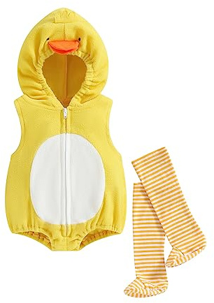 Madjtlqy Halloween Costumes Toddler Baby Boy Girl Flamingo Animal Hooded Sleeveless Romper Jumpsuit Legging Duck Outfits (Duck, 6-12 Months)