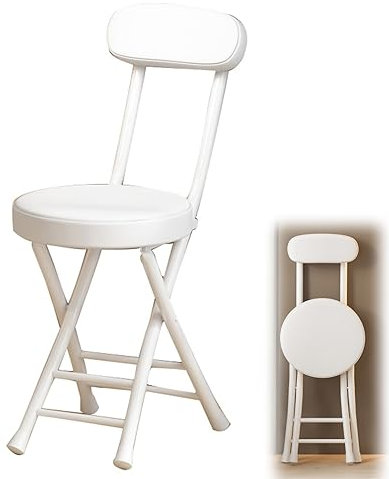UIILO 45cm Klapphocker mit Rückenlehne und Fußstütze,Tragbarer Runder Gepolsterter Frühstückshocker für Küche, Esszimmer, Büro,Faltbarer Barhocker (Color : Weiß)