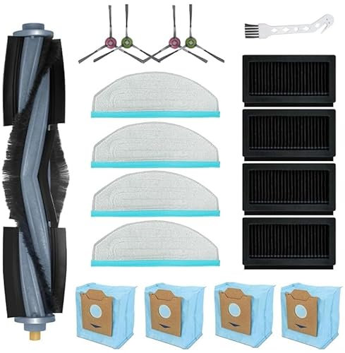 18Pcs Replacement Accessories Kit for Yeedi CC, for Yeedi Cube Robot Vacuum Cleaner Parts, 1 Main Brush, 4 Side Brush, 4 Hepa Filters, 4 Mop Pads, 4 Dust Bags, 1 Cleaning Brush