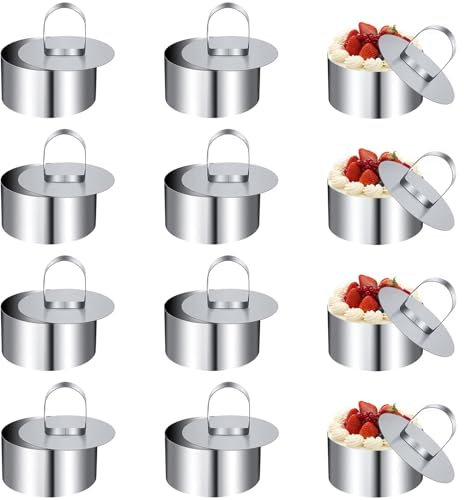 Jlnmmn Tortenring, 12 Stück Edelstahl Backring, Dessertringe und Speiseringe Set, Dessertringe mit Deckel, Hochtemperaturbeständig, Leicht zu Lösen, Für Mousse Ring Biskuit Keks Donut Backformen